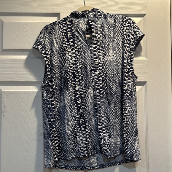 NWT! Elie Tahari Blue Printed Draped Mock Neck Sleeveless Top Blouse XL - Picture 9 of 10